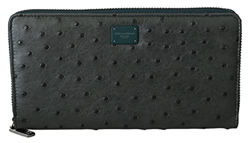 Dolce & Gabbana Cartera de embrague para hombre continental de cuero verde avestruz