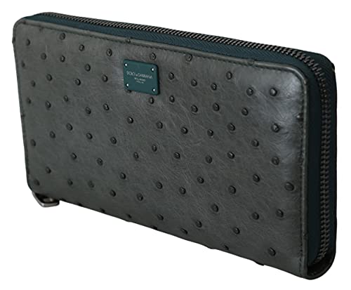 Dolce & Gabbana Cartera de embrague para hombre continental de cuero verde avestruz