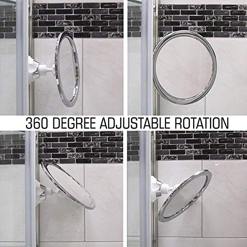 Domeilleur Espejo de ducha con ventosa, 360 grados, pequeño espejo de ducha sin vaho, de metal cromado, espejo de afeitado redondo para baño y ducha, color plateado