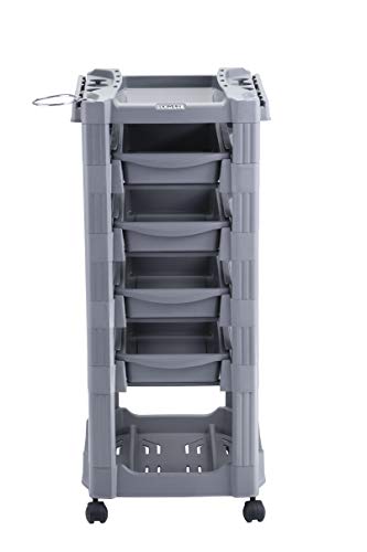 DOMPEL Carro de Mantenimiento, Almacenamiento Profesional VEGAS con Ruedas y 5 Cajones Carrito Peluquería, Barbería, Perfumería, Cosméticos, Salón, Tienda de Tatuaje (GRIS) - MADE IN BRAZIL