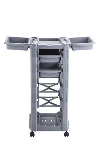DOMPEL Carro de Mantenimiento, Almacenamiento Profesional VEGAS con Ruedas y 5 Cajones Carrito Peluquería, Barbería, Perfumería, Cosméticos, Salón, Tienda de Tatuaje (GRIS) - MADE IN BRAZIL