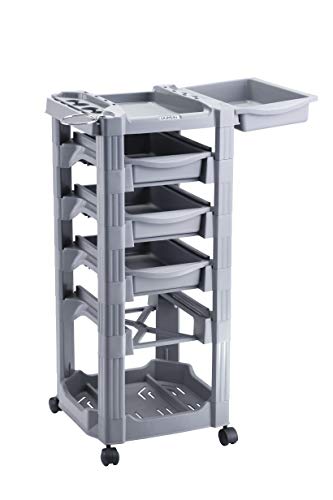DOMPEL Carro de Mantenimiento, Almacenamiento Profesional VEGAS con Ruedas y 5 Cajones Carrito Peluquería, Barbería, Perfumería, Cosméticos, Salón, Tienda de Tatuaje (GRIS) - MADE IN BRAZIL