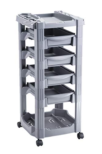 DOMPEL Carro de Mantenimiento, Almacenamiento Profesional VEGAS con Ruedas y 5 Cajones Carrito Peluquería, Barbería, Perfumería, Cosméticos, Salón, Tienda de Tatuaje (GRIS) - MADE IN BRAZIL