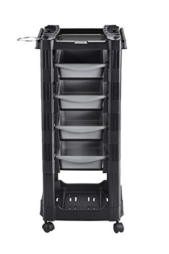 DOMPEL Carro de Mantenimiento, Almacenamiento Profesional VEGAS con Ruedas y 5 Cajones Carrito Peluquería, Barbería, Perfumería, Cosméticos, Salón, Tienda de Tatuaje (NEGRO/GRIS) - MADE IN BRAZIL