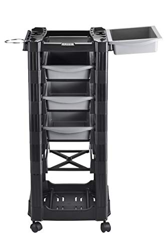 DOMPEL Carro de Mantenimiento, Almacenamiento Profesional VEGAS con Ruedas y 5 Cajones Carrito Peluquería, Barbería, Perfumería, Cosméticos, Salón, Tienda de Tatuaje (NEGRO/GRIS) - MADE IN BRAZIL