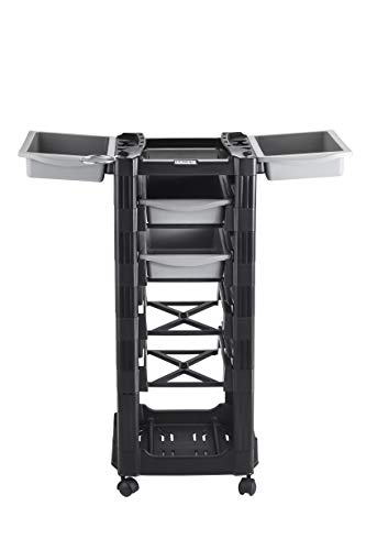 DOMPEL Carro de Mantenimiento, Almacenamiento Profesional VEGAS con Ruedas y 5 Cajones Carrito Peluquería, Barbería, Perfumería, Cosméticos, Salón, Tienda de Tatuaje (NEGRO/GRIS) - MADE IN BRAZIL