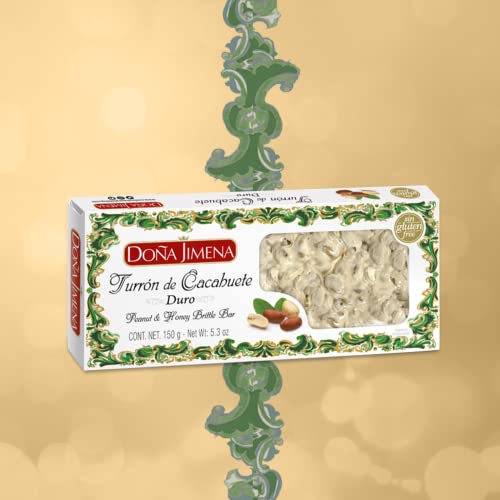 Doña Jimena - Turrón de Cacahuete Elaborado com Cacahuete y Miel, Textura Crujiente, Típico Dulce Navideño Pre-cortado para Fácil Consumo, Turrón Tradicional Sin Gluten, Almendra, 150 Gramos