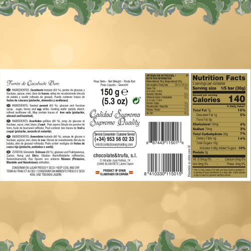 Doña Jimena - Turrón de Cacahuete Elaborado com Cacahuete y Miel, Textura Crujiente, Típico Dulce Navideño Pre-cortado para Fácil Consumo, Turrón Tradicional Sin Gluten, Almendra, 150 Gramos