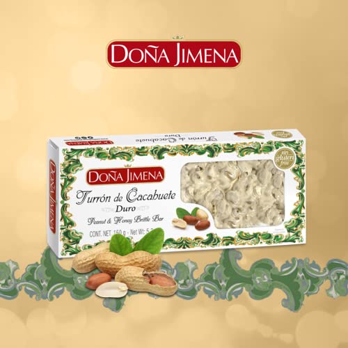 Doña Jimena - Turrón de Cacahuete Elaborado com Cacahuete y Miel, Textura Crujiente, Típico Dulce Navideño Pre-cortado para Fácil Consumo, Turrón Tradicional Sin Gluten, Almendra, 150 Gramos