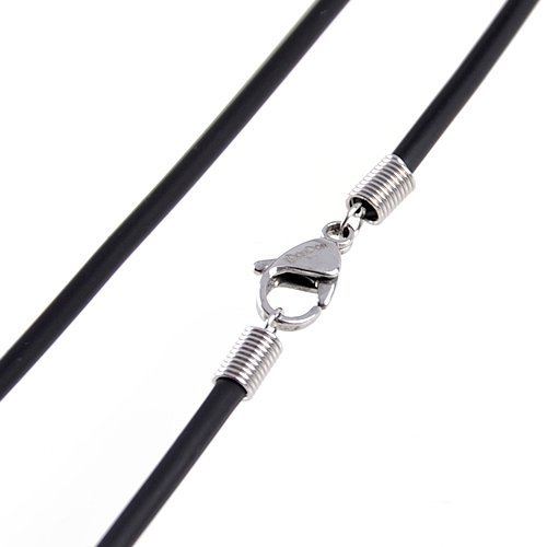 DonDon Hombres Collar de Piel 50 cm con Colgante de Cruz de Acero Inoxidable Negro en una Bolsa de Terciopelo