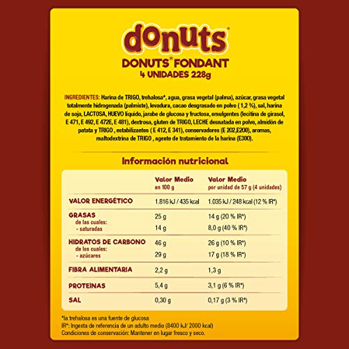 Donuts Fondant de 4 unidades envasados, 228gr (57gr cada Donuts)