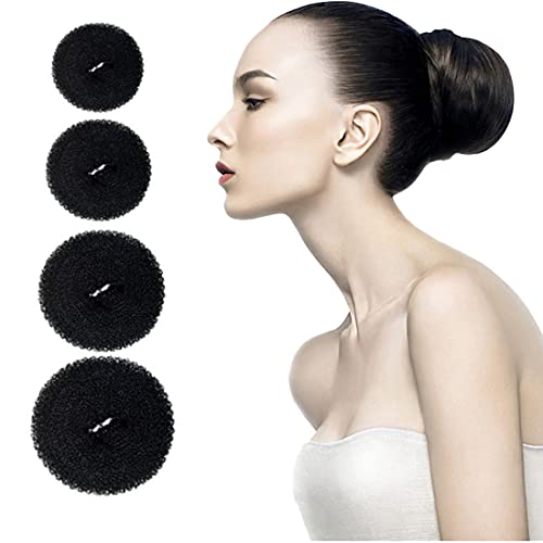 Donuts para El Pelo,Incluye 4 piezas para hacer bollos para el cabello,2 para hacer moños mágicos,bandas elásticas para el cabello10 piezas,para mujeres y niños (Negro)