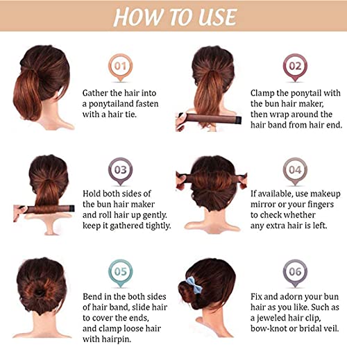 Donuts para El Pelo,Incluye 4 piezas para hacer bollos para el cabello,2 para hacer moños mágicos,bandas elásticas para el cabello10 piezas,para mujeres y niños (Negro)