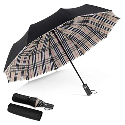 DORRISO Paraguas Plegables Automáticos Mujer Hombres Plegable Paraguas Portátil Viajar Paraguas Antiviento Impermeable Unisexo Paraguas Paraguas a cuadros