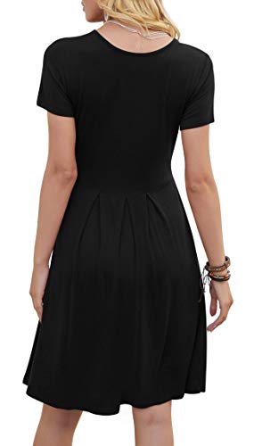 DouBCQ Vestidos sueltos plisados de manga corta para mujer con bolsillos - negro - Medium