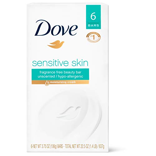 Dove - Juego de 6 barras de baño para piel sensible, sin perfume, 118 ml