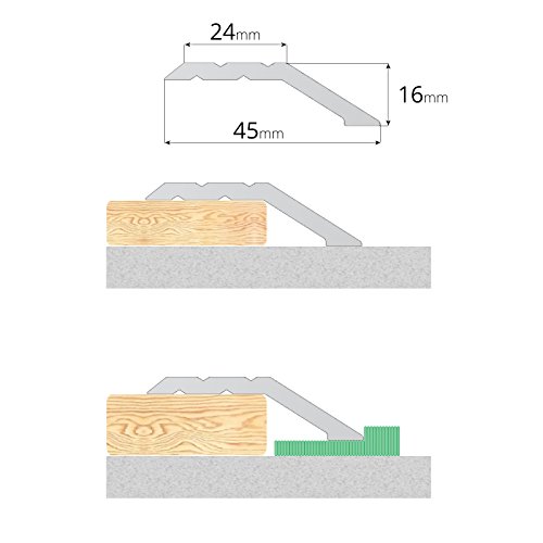 DQ-PP Perfil de compensación | Carril de suelo perforado de 16 mm con tornillos | Oro | compensación de altura | Perfil de ajuste | Riel de aluminio | Listón final