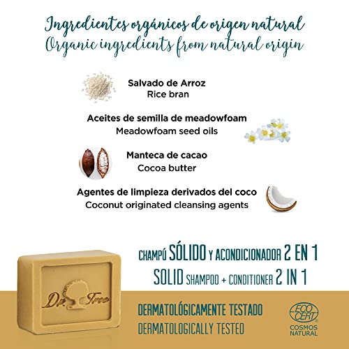 Dr. Tree | Champú Sólido 2 en 1 Revitalizante | Champú Sólido + Acondicionador Ecológico | Refuerza, protege y acondiciona | Cabello Seco Y dañado | 99% Ingredientes Naturales ECOCERT | 75gr