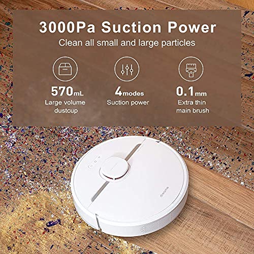 Dreame D9 Robot Aspirador y Fregasuelos Láser Potencia 3000 Pa, Lidar Navegación Mapeo, 150 Min, Presurización de Alfombras, App Control Remoto/Wi-Fi/Alexa, Anticolisión y Anticaída, Carga Automática