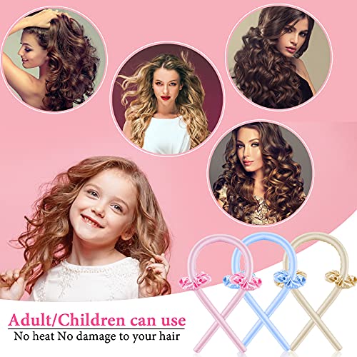 Dreamhigh Varilla para rizar sin Calor, Rizadores de Pelo Sin Calor Para Cabello Largo, Rizadores de Ondas Con Diadema Suave Para Dormir, Rulos para el Pelo de Seda (Azul)