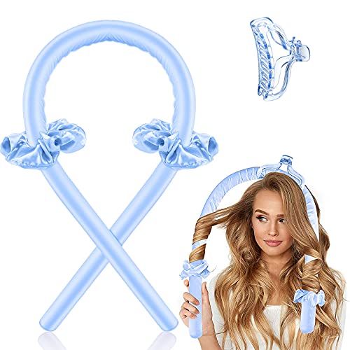 Dreamhigh Varilla para rizar sin Calor, Rizadores de Pelo Sin Calor Para Cabello Largo, Rizadores de Ondas Con Diadema Suave Para Dormir, Rulos para el Pelo de Seda (Azul)