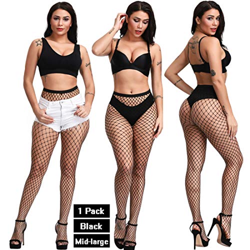 DRESHOW 4 Pares Mujeres Sexy Elástico Medias de Cintura Alta Medias de Rejilla de Calcetines Medias de Malla Pantimedias