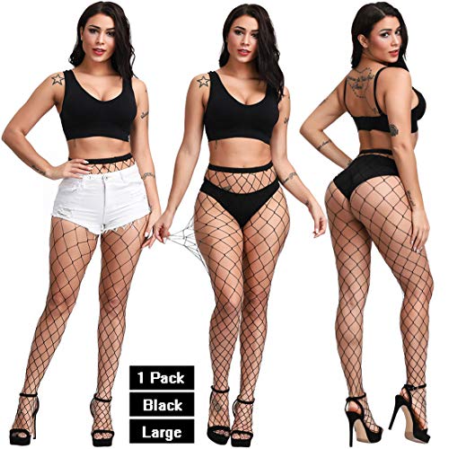 DRESHOW 4 Pares Mujeres Sexy Elástico Medias de Cintura Alta Medias de Rejilla de Calcetines Medias de Malla Pantimedias