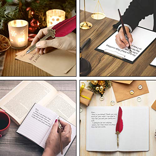 Dsaren 13 Piezas Conjunto Pluma de Escritura Vintage Antigua Pluma Caligrafía Creativa Feather Pen Set con Tinta 4 Consejos Diferentes Titular de la Pluma Caja de Regalo Cumpleaños Membrete (Rojo)