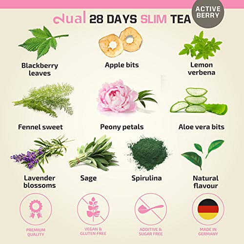 Dual Slim Active Berry | Té De Frutas 100% Natural Y Vegano | 60g De Té Adelgazante | Sabor A Durazno | Aloe Vera, Peonías Y Espirulina | Sin Aditivos, Azúcar Y Cafeína | Certificado En Laboratorio