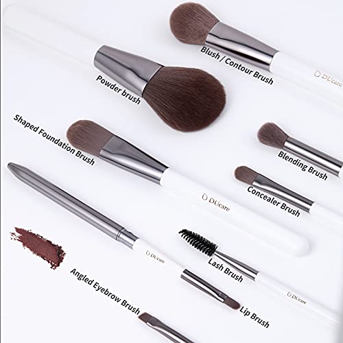 DUcare Brochas de Maquillaje Blanco 8 Piezas Set de Brochas de Maquillaje Profesional con Estuche