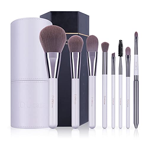 DUcare Brochas de Maquillaje Blanco 8 Piezas Set de Brochas de Maquillaje Profesional con Estuche