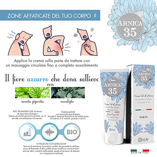 Dulàc Crema Arnica 75ml Extra Fuerte con 35% Árnica Montana Orgánica, Made in Italy, Arnica Crema Dolores Musculares y Articulaciones, Crema Efecto Frio Muscular, Arnica Gel-Crema