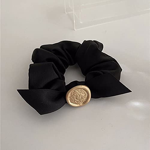 Dulce retro pequeña fragancia mujeres coleteros metal Francia arco cuerda de pelo femenino lazos de goma banda ponytail titular (negro)
