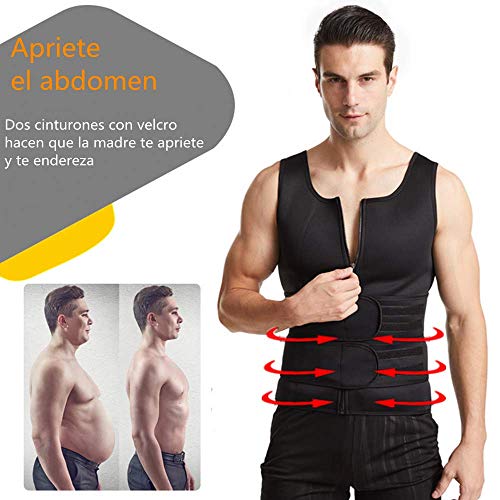 DUPELEC Chaleco Sauna Hombre Adelgazante,Faja Reductora Adelgazante de 360 °con 2 Faja, Chaleco de Fitness de Neopreno Deportivo con Cremallera para Deporte Fitness (Negro) (L, Negro)