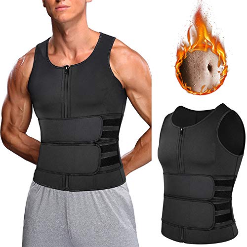 DUPELEC Chaleco Sauna Hombre Adelgazante,Faja Reductora Adelgazante de 360 °con 2 Faja, Chaleco de Fitness de Neopreno Deportivo con Cremallera para Deporte Fitness (Negro) (L, Negro)