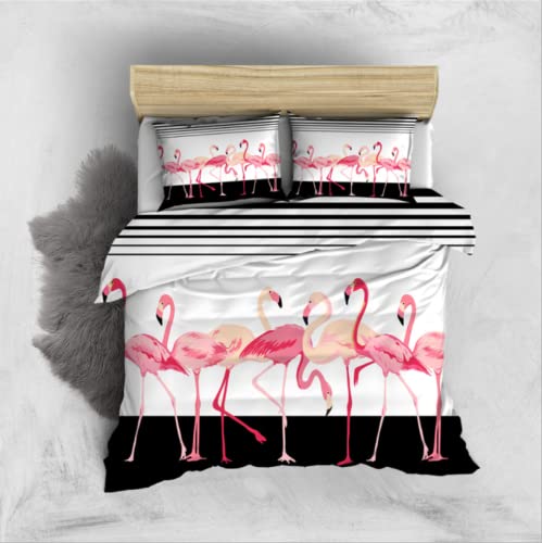 Duvet Cover Set, 3D Pink Animal Flamingo Printing Bedding Cover Sets 100% Microfiber with 2 Pillowcases Anti-Allergy Bedding Quilt Cover, with Hidden Zipper, for Everybody - Single Size 53x79 Inch