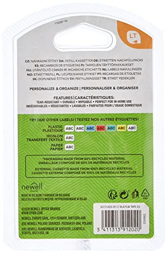 Dymo LetraTag Etiquetas de plástico, rollo de 12 mm x 4 m, Azul sobre Amarillo