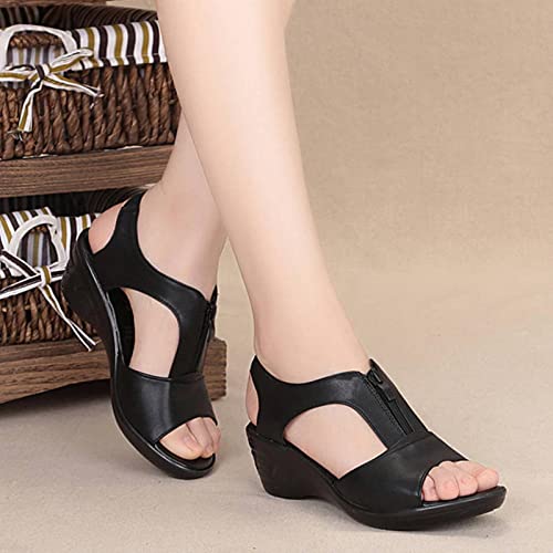 DZQQ 2021 Sandalias de Verano para Mujer Sandalias de cuña Sandalias de Talla Grande Zapatos Planos para Mujer Sandalias para Mujer Sandalias Romanas Sandalias