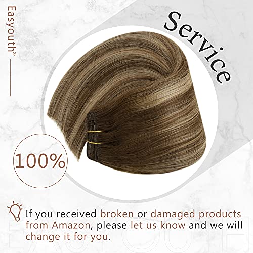Easyouth Balayage Extensiones de Pelo Natural Clip 14 Pulgada 7Pcs 70g Balayage Color Castaño Medio Mix Rubio miel y Castaño Medio Extensiones Clip de Pelo Natural