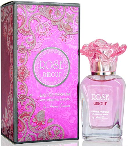 Eau de Parfum Mujer ROSE AMOUR de Aroma Essence 35ml, Precioso Perfume Exótico de Día y Noche, Fragancia de Amor y Pasión con Notas de Aceite de Rosa Damascena, Mango Verde, Flor de Loto y Peonía
