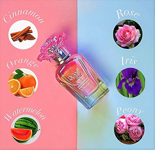Eau de Parfum Mujer ROSE AMOUR de Aroma Essence 35ml, Precioso Perfume Exótico de Día y Noche, Fragancia de Amor y Pasión con Notas de Aceite de Rosa Damascena, Mango Verde, Flor de Loto y Peonía