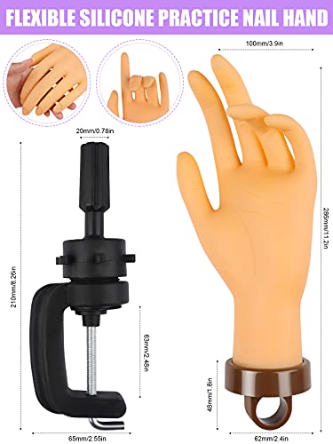 EBANKU Mano de Practicas de Uñas, Acrilicas Silicona Manos Articulada Practicas Uñas Postizas Dedo de Practica Falsas Mano para Uñas Manicura para uñas y 500 puntas de uñas postizas -B