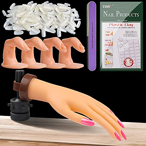 EBANKU Mano de Practicas de Uñas, Acrilicas Silicona Manos Articulada Practicas Uñas Postizas Dedo de Practica Falsas Mano para Uñas Manicura para uñas y 500 puntas de uñas postizas -B