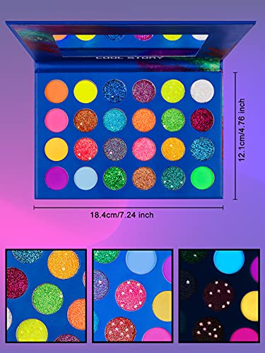 EBANKU Paleta de Sombras de Ojos Neon Luminous, 24 Colores Aurora Glow Eyeshadow de Halloween Neon Paleta de Sombras de Ojos Altamente Pigmentadas Que Brilla en la Oscuridad