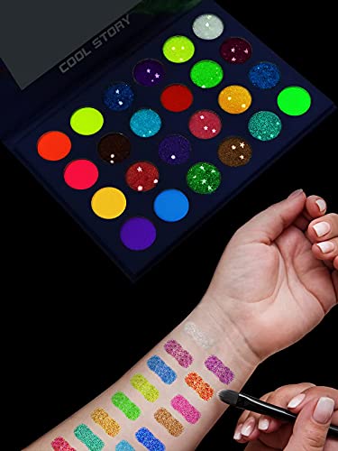 EBANKU Paleta de Sombras de Ojos Neon Luminous, 24 Colores Aurora Glow Eyeshadow de Halloween Neon Paleta de Sombras de Ojos Altamente Pigmentadas Que Brilla en la Oscuridad