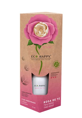 ECO HAPPY - Ambientador de Flor Perfumada Que Cambia de Color. Fragancias Frescas y de Larga duración. 75 ml. (Rosa del Té)