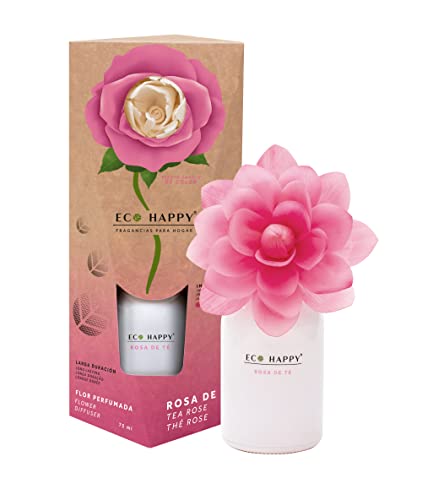 ECO HAPPY - Ambientador de Flor Perfumada Que Cambia de Color. Fragancias Frescas y de Larga duración. 75 ml. (Rosa del Té)