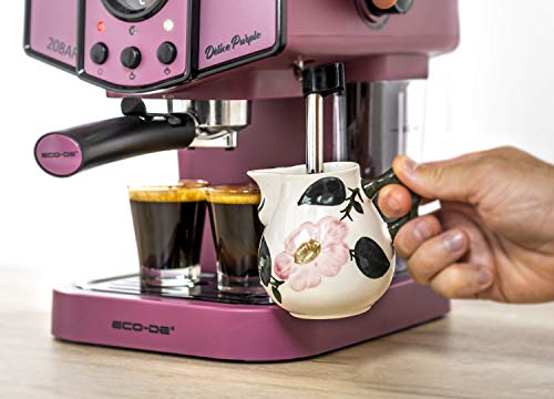 ECODE Cafetera Espresso Delice Purple, 20 Bares de Presión, Vaporizador Orientable, Depósito de 1.5 litros, Mono/Doble dosis, Manómetro con Temperatura ECO-419 DP