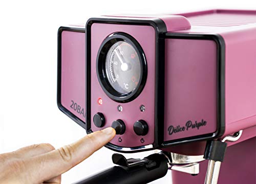 ECODE Cafetera Espresso Delice Purple, 20 Bares de Presión, Vaporizador Orientable, Depósito de 1.5 litros, Mono/Doble dosis, Manómetro con Temperatura ECO-419 DP