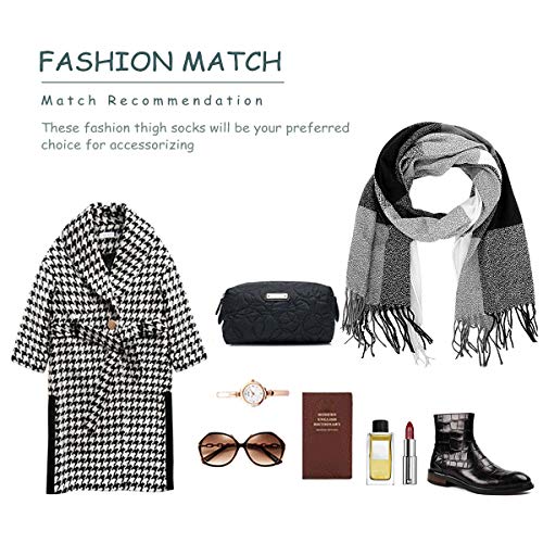 ECOMBOS Bufanda de tartán de invierno para mujer de lana cálida [Estilo británico] con borla giratoria [Tartán gris + blanco - Medio]